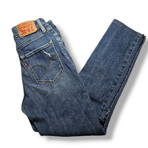 Levi's 721 Distressed Mid-Rise Skinny Jeans 25x23 Custom Make‎ or Break Blue
